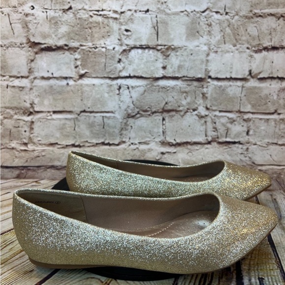 Dream Pairs Metallic Glitter Sparkle Gold Pointed Toe Slip On Ballet Flats 8 - Picture 9 of 9